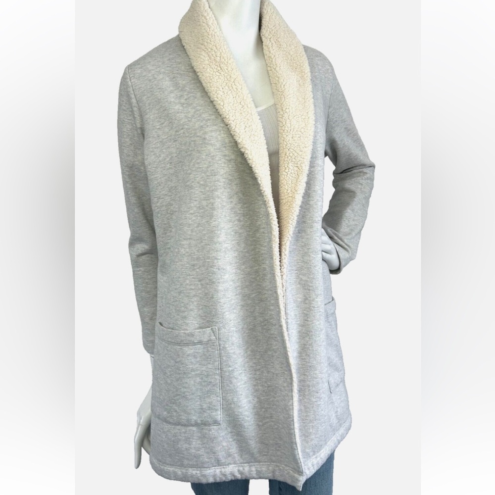 Eddie Bauer Grey and Cream Sherpa-Lined Open-Front Jacket